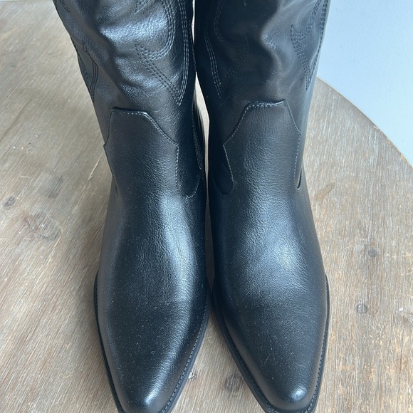 Western Faux Leather Black Tall Cowboy Boots Sz 9.5 - Picture 3 of 16